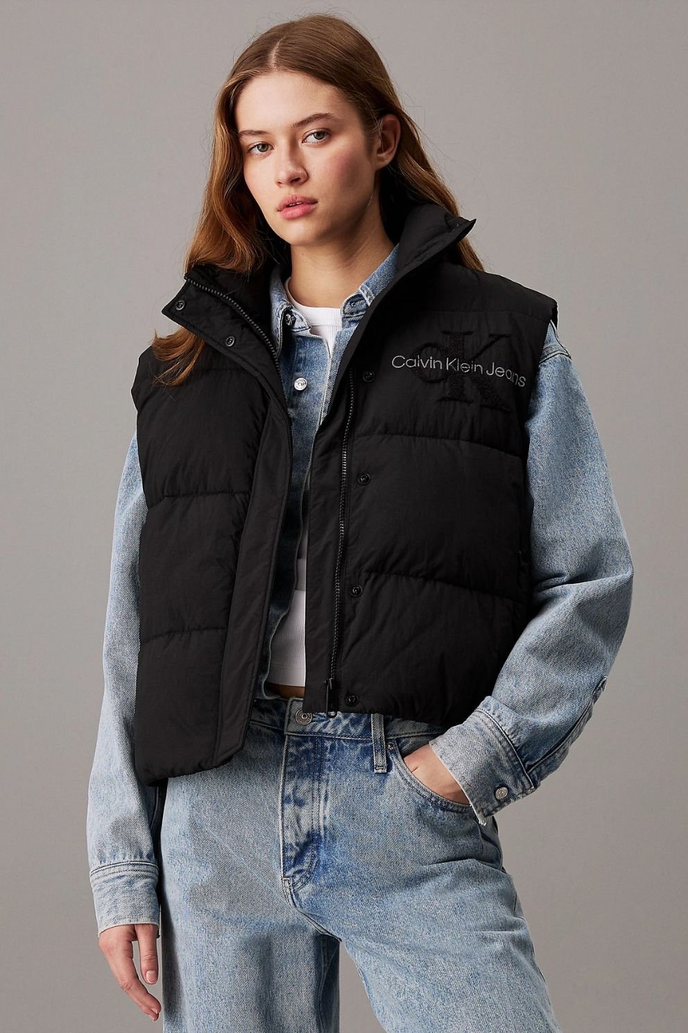 Calvin Klein Şönil Logolu Puffer Yelek Siyah