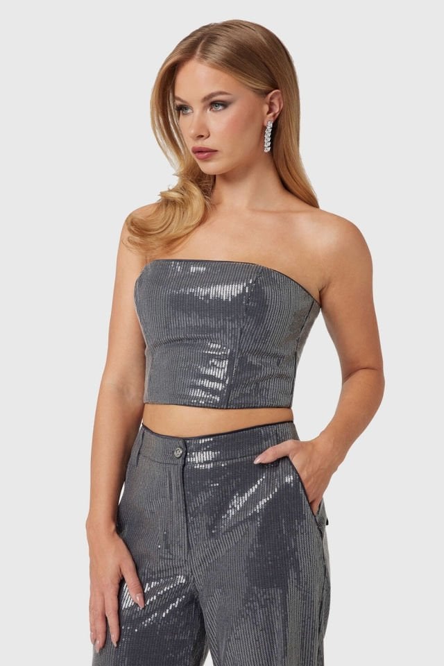 Guess Cassıe Payetli Büstiyer Gümüş