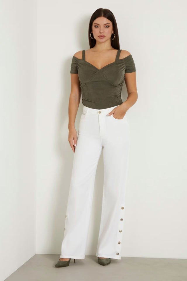 Guess Normal Bel Bol Paça Jean Pantolon Beyaz