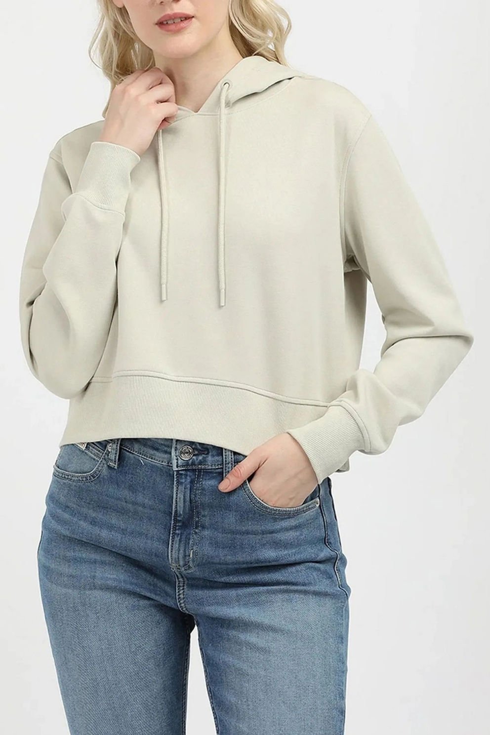 Calvin Klein Elastik Logolu Kapüşonlu Sweat Gri