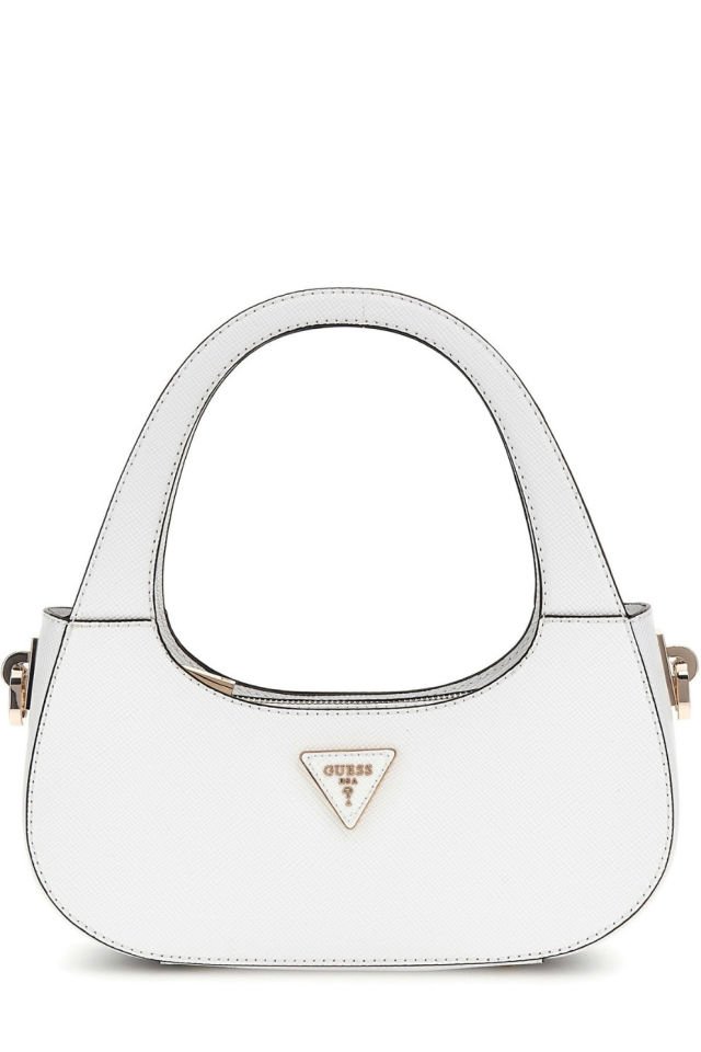 Guess Eco Jazlynn Saffiano Hobo Çanta Açık Beyaz