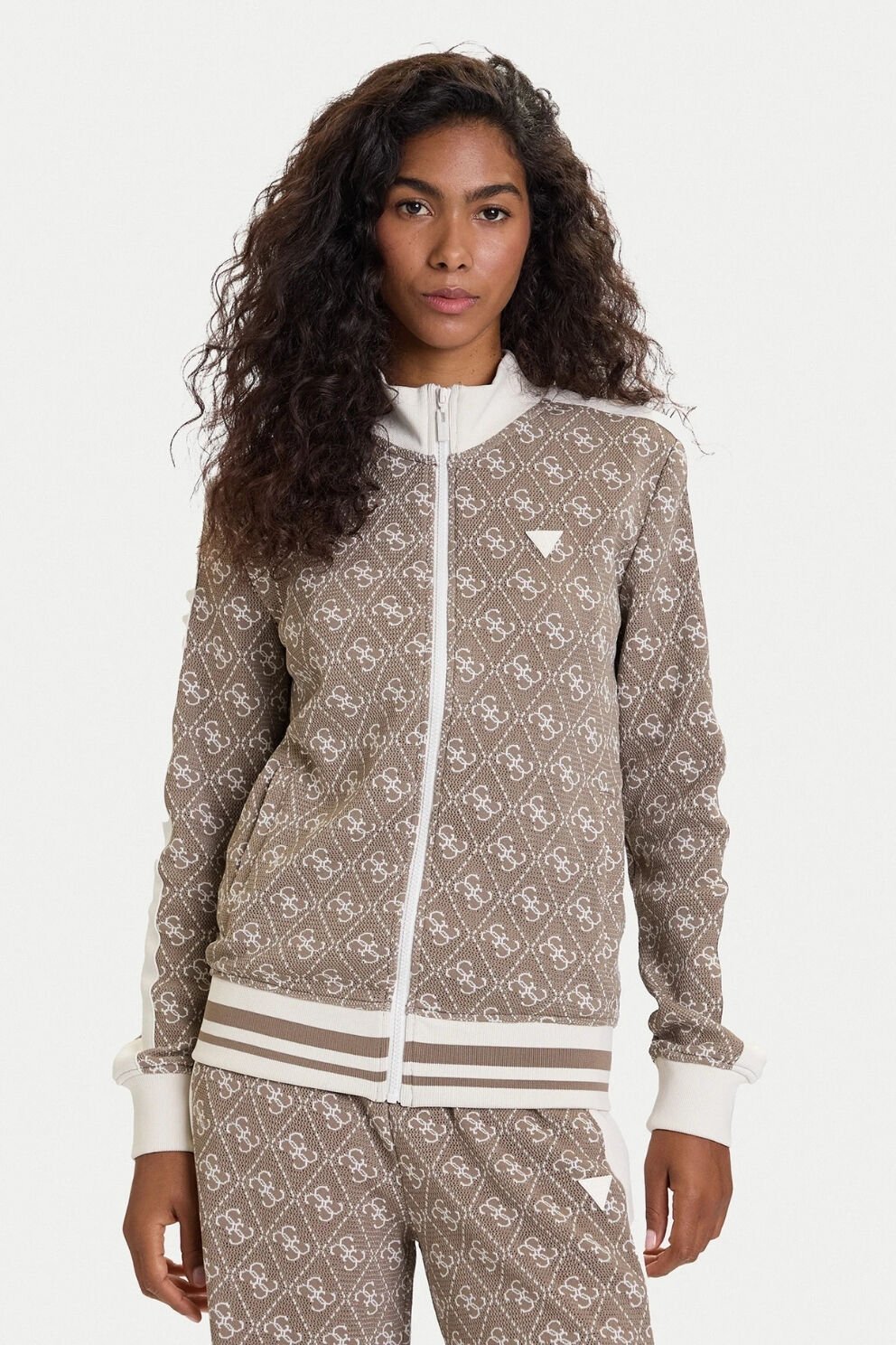 Guess 4G Tam Fermuarlı Sweatshirt Kahverengi
