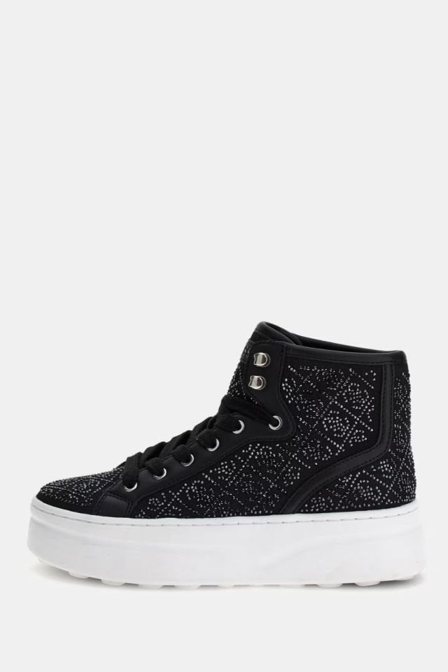 Guess Queenly Taşlı 4G Logolu Yüksek Sneaker Siyah