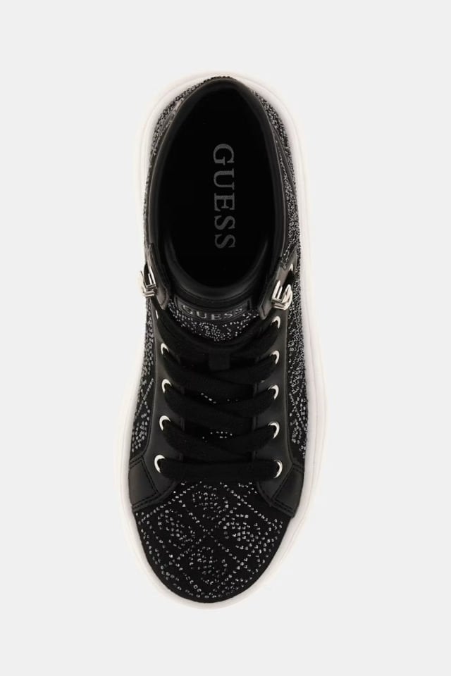 Guess Queenly Taşlı 4G Logolu Yüksek Sneaker Siyah