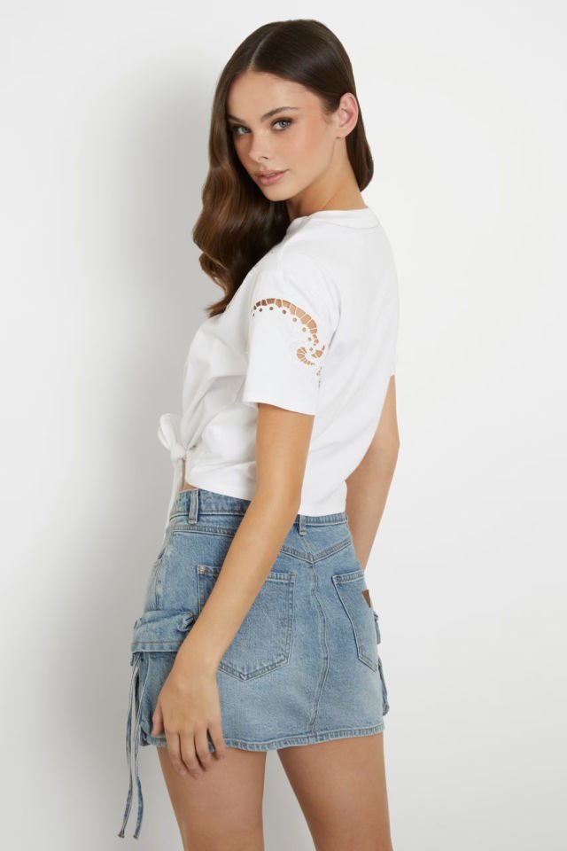 Guess Ajurlu Dantel T-shirt Beyaz