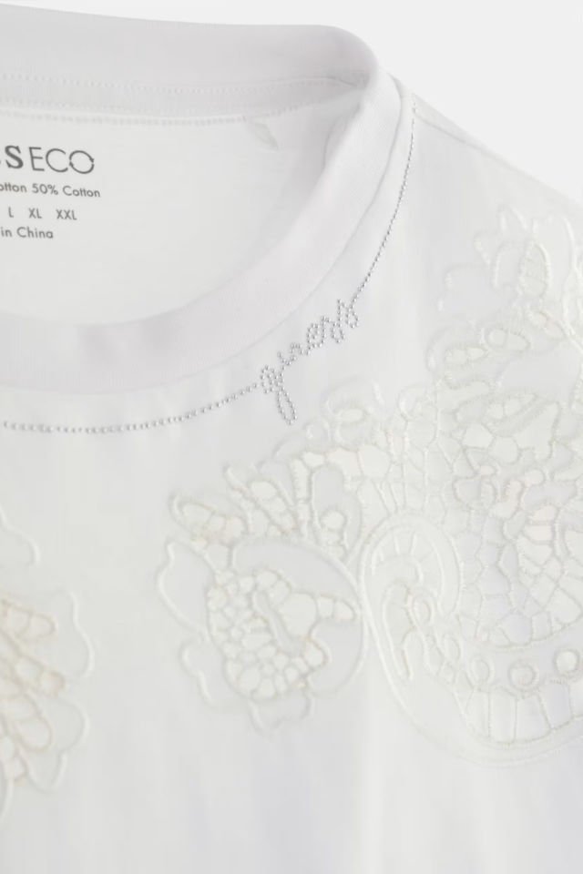 Guess Ajurlu Dantel T-shirt Beyaz