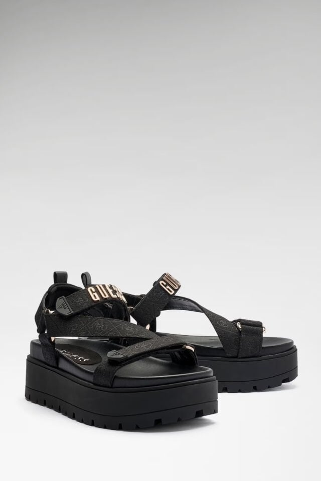 Guess  Fetta Logo Sandaletler Siyah