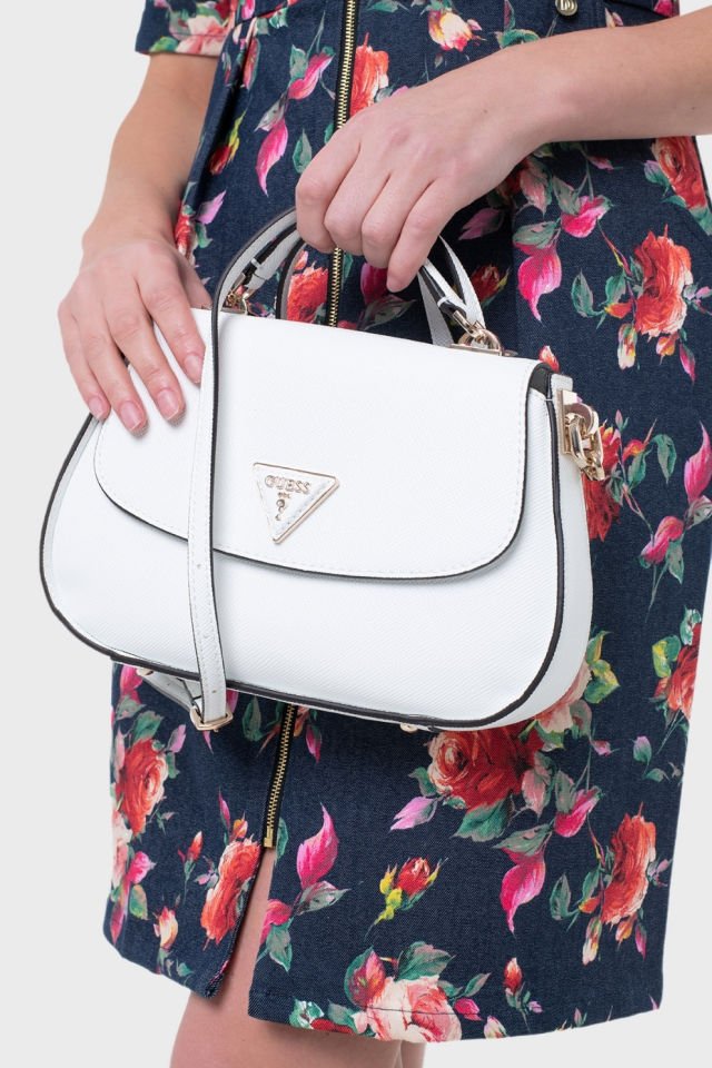 Guess Eco Jazlynn Logolu Çıkarılabilir Askılı  Bayan Çanta Beyaz