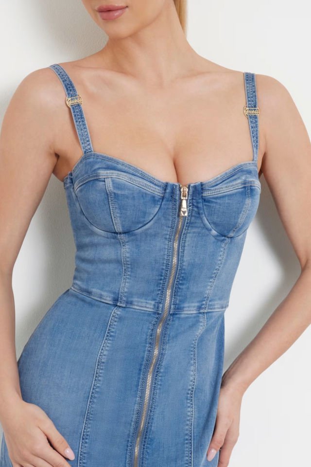 Guess Büstiyer Jean Mini Elbise Mavi