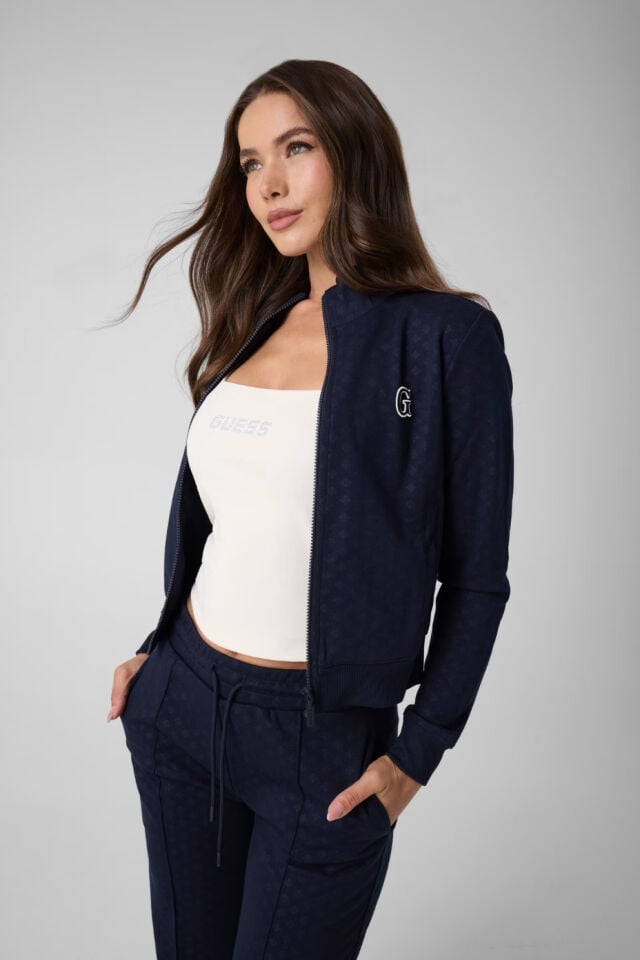 Guess Viskon Karışımlı Sweatshirt Koyu Mavi
