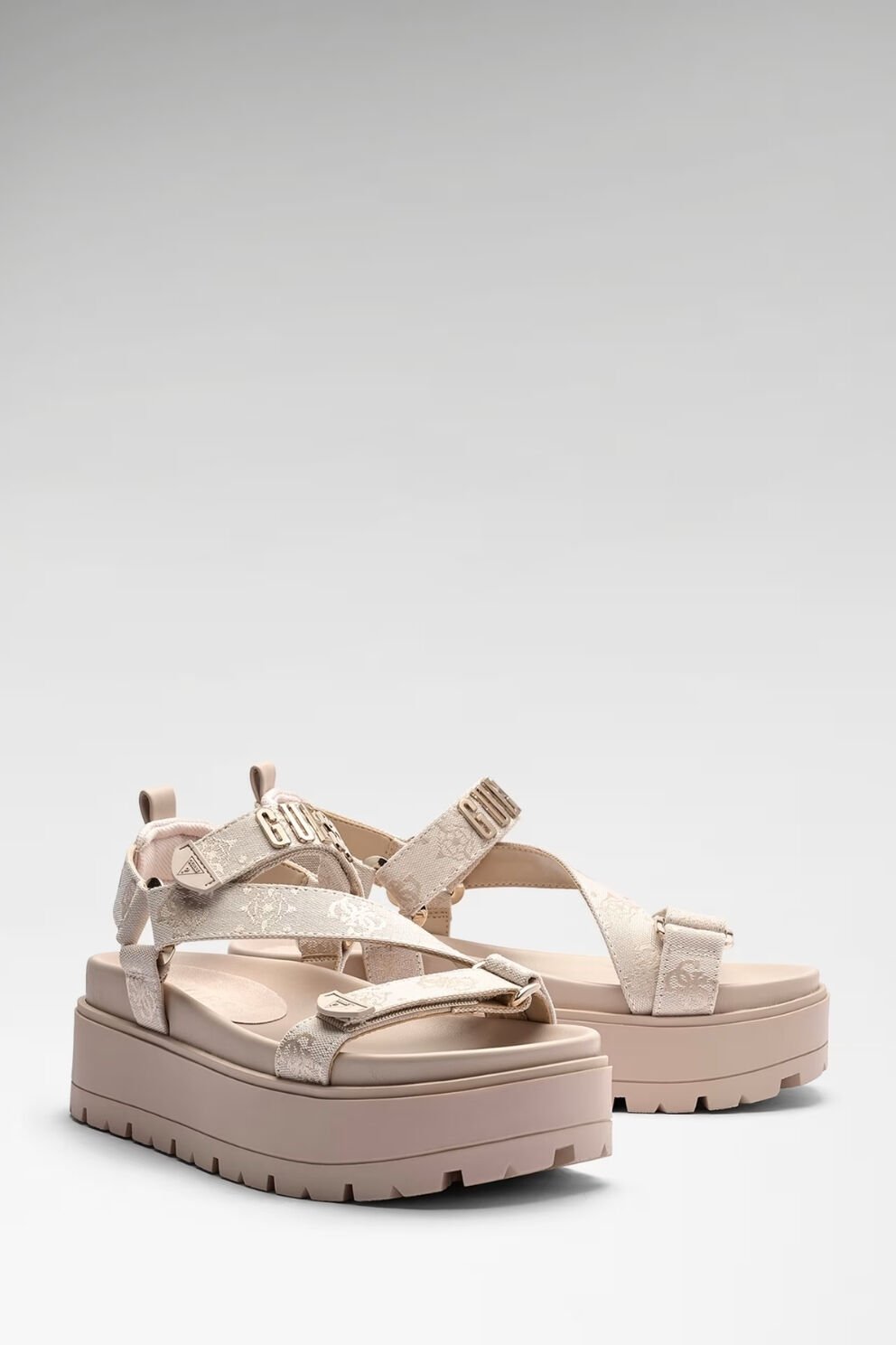 Guess  Fetta Logo Sandaletler Krem