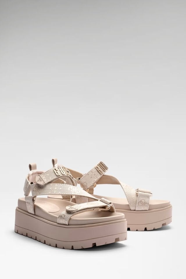 Guess  Fetta Logo Sandaletler Krem