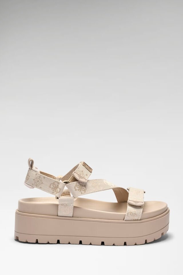 Guess  Fetta Logo Sandaletler Krem