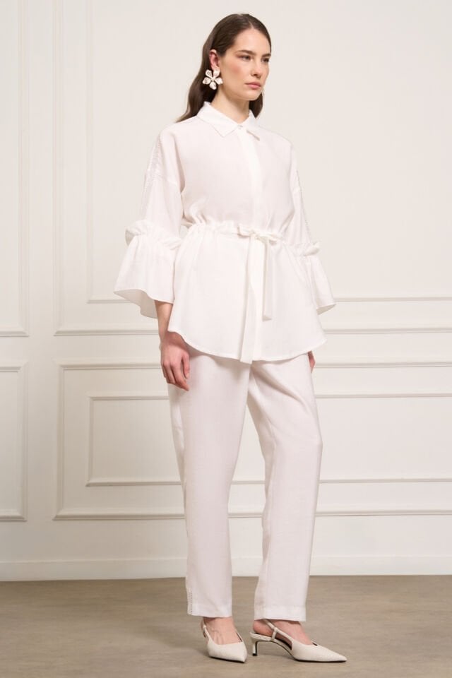 Mascara Taş Şeritli Bej Pantolon