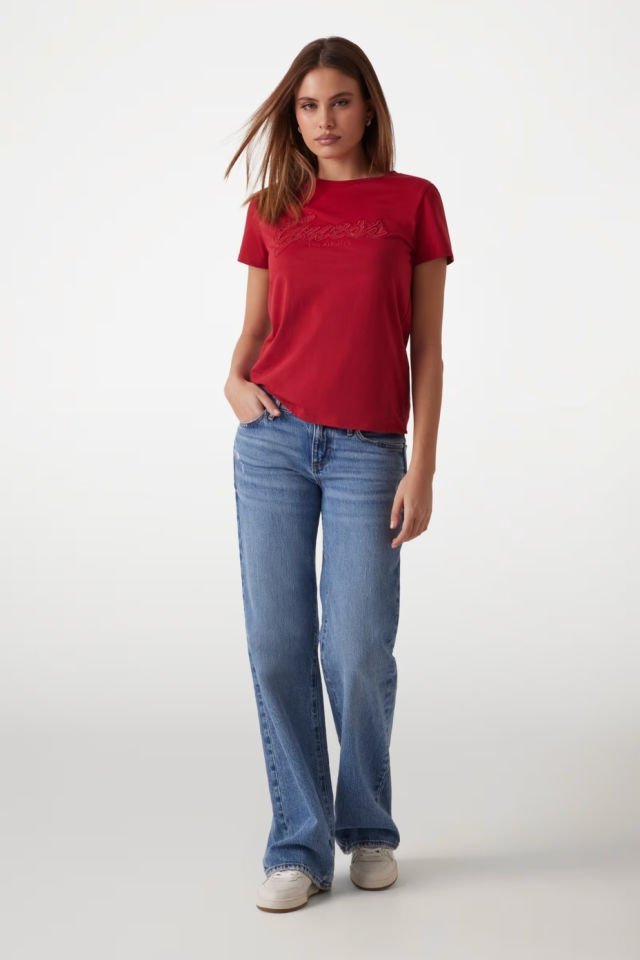 Guess Dantelli Logolu T-shirt Kırmızı