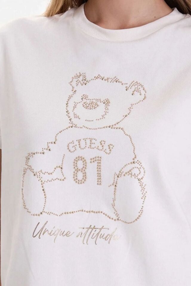 Guess Unique Kadın Beyaz Aktif Regular Fit T-Shirt