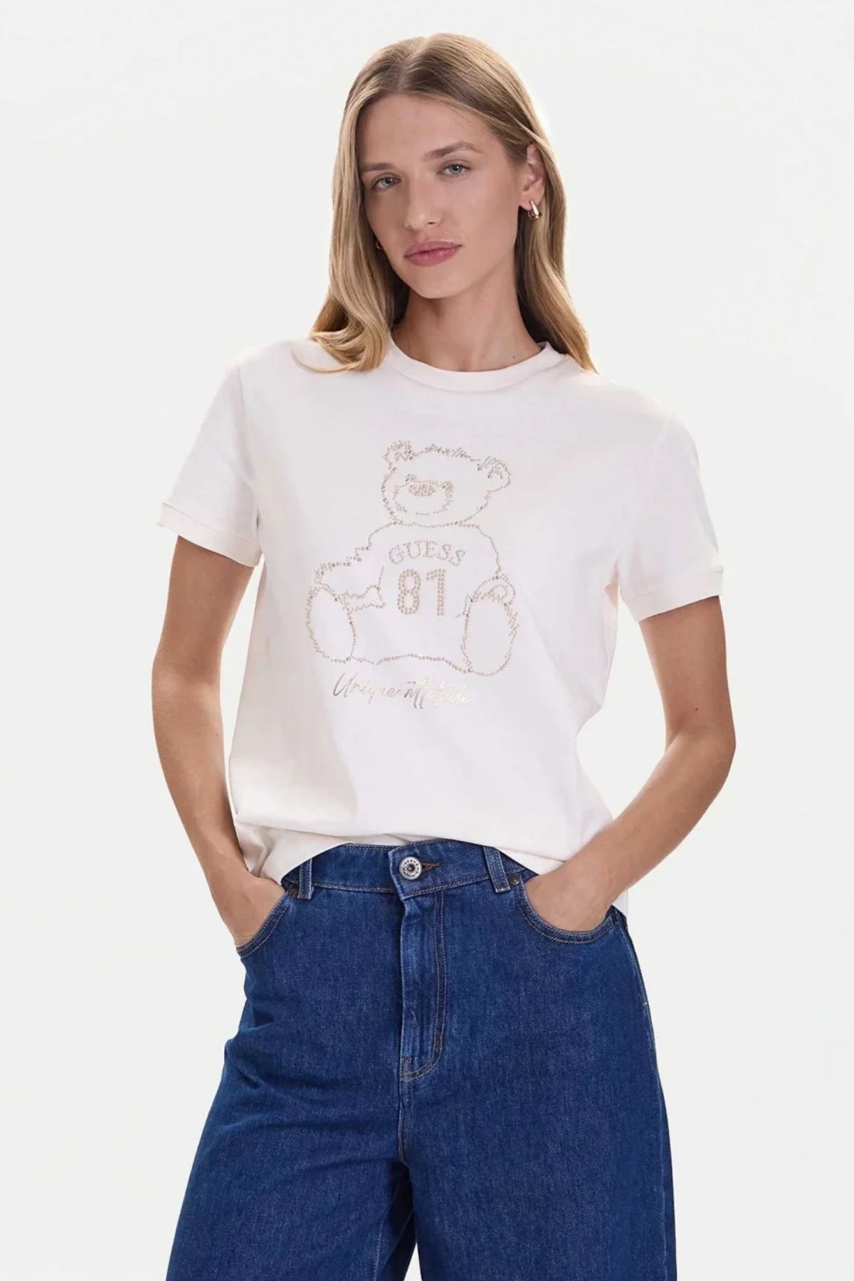 Guess Unique Kadın Beyaz Aktif Regular Fit T-Shirt