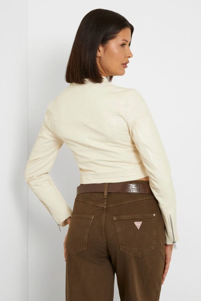 Guess Suni Deri Ceket Krem Rengi