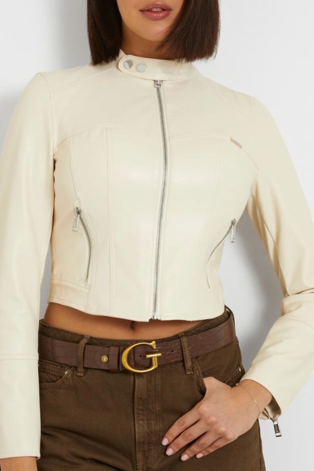 Guess Suni Deri Ceket Krem Rengi
