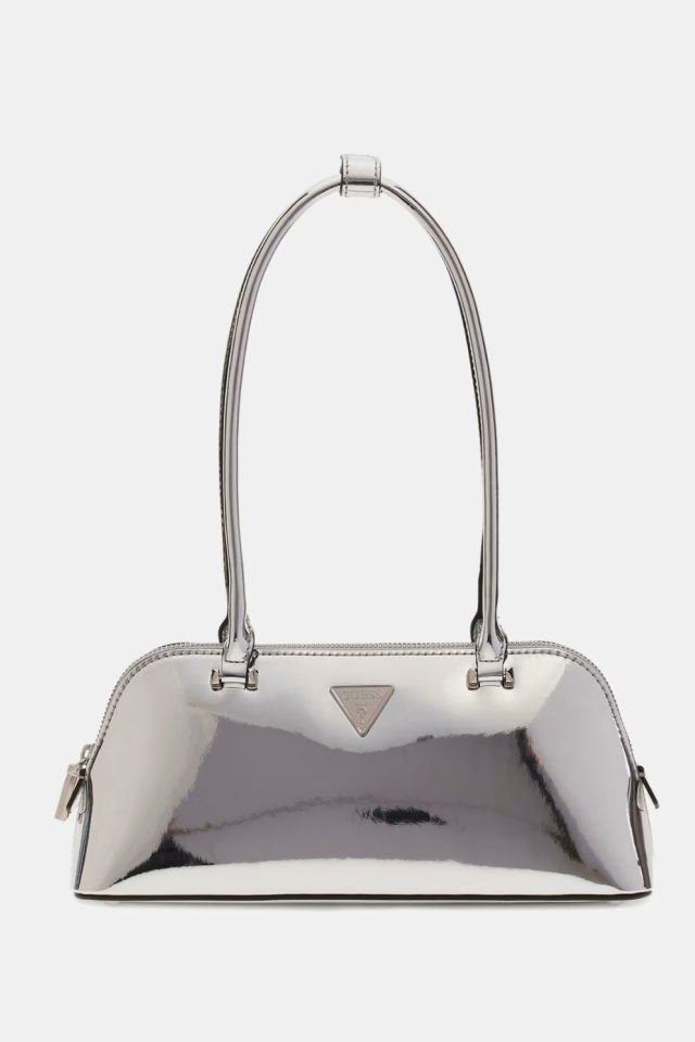 Guess Arnela Ayna Efektli Omuz Çantası Gümüş