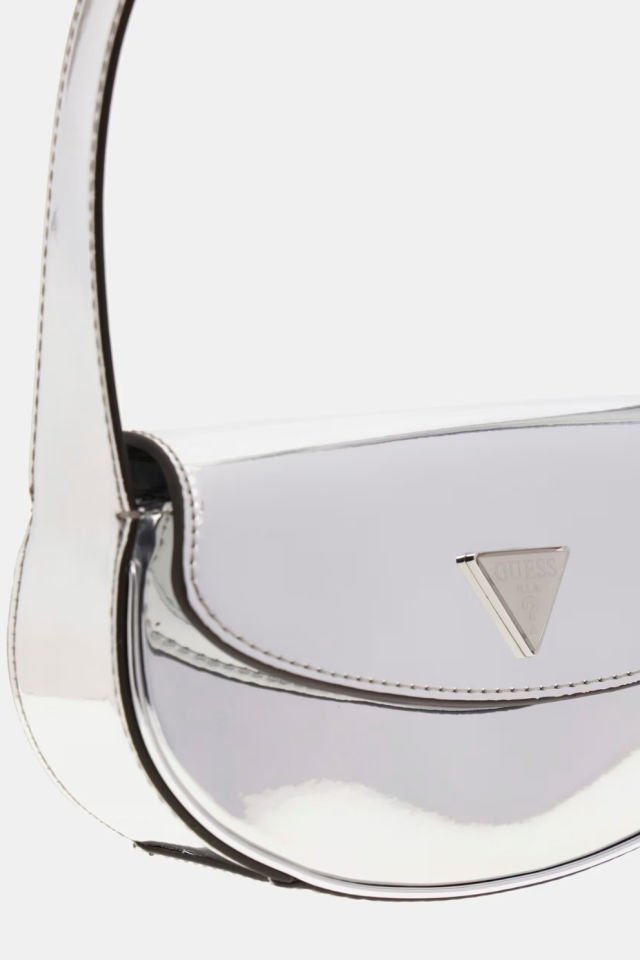 Guess Arnela Ayna Efektli Mini Omuz Çantası Gümüş