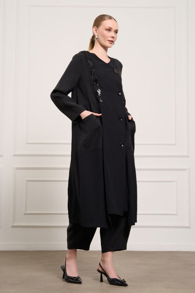 Mascara Pul Payet Şeritli Siyah Kap