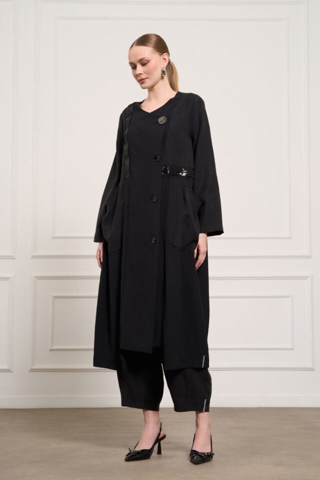 Mascara Pul Payet Şeritli Siyah Kap