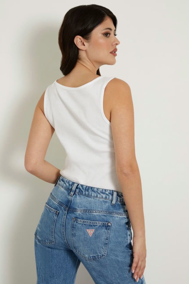 Guess Önde Logolu Kolsuz Üst Beyaz