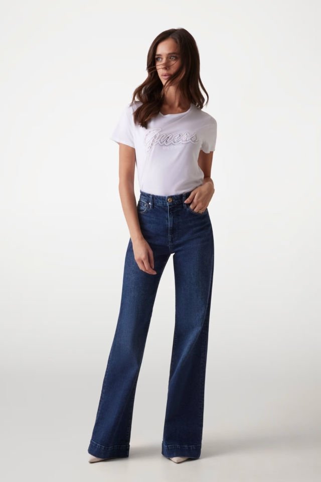 Guess Dantelli Logolu T-shirt Beyaz