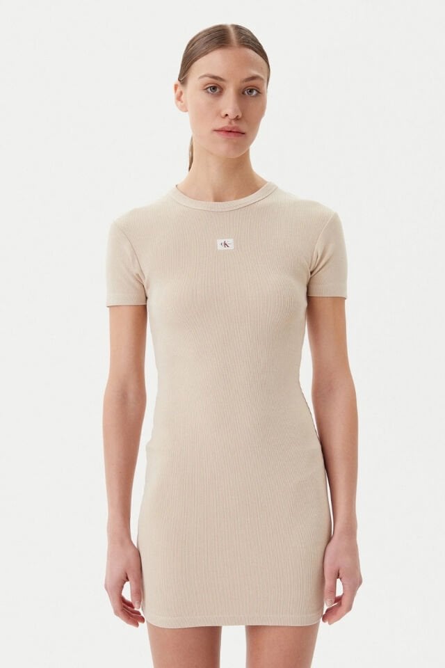Calvin Klein Bej Dar Kesim Günlük Elbise