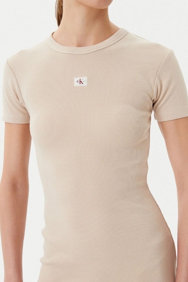 Calvin Klein Bej Dar Kesim Günlük Elbise