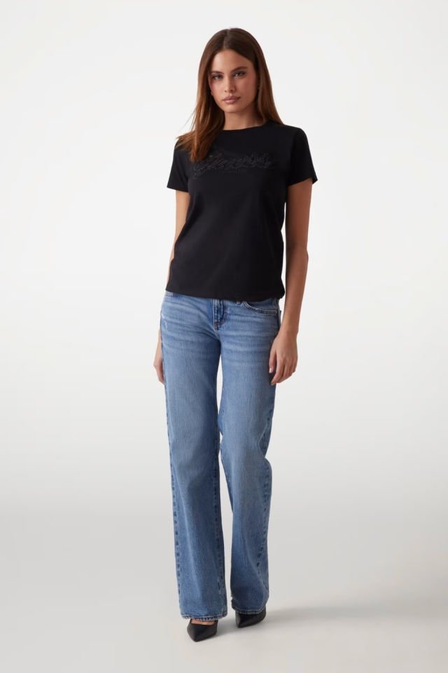 Guess Dantelli Logolu T-shirt Siyah