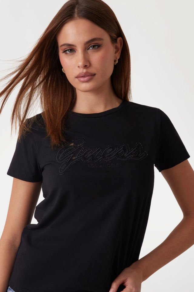 Guess Dantelli Logolu T-shirt Siyah