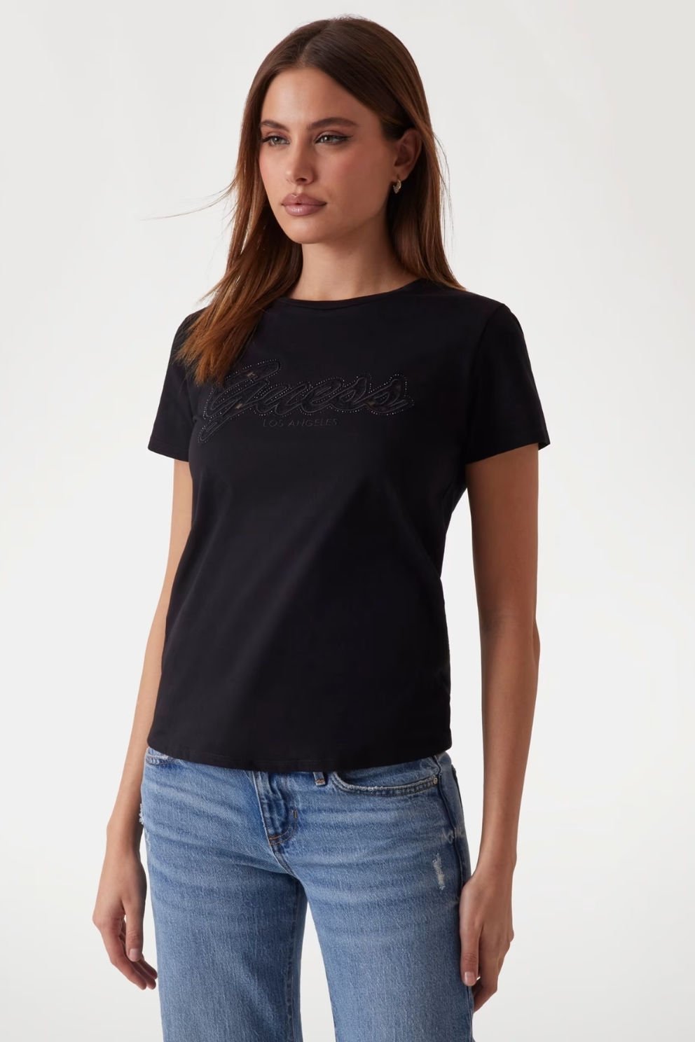 Guess Dantelli Logolu T-shirt Siyah