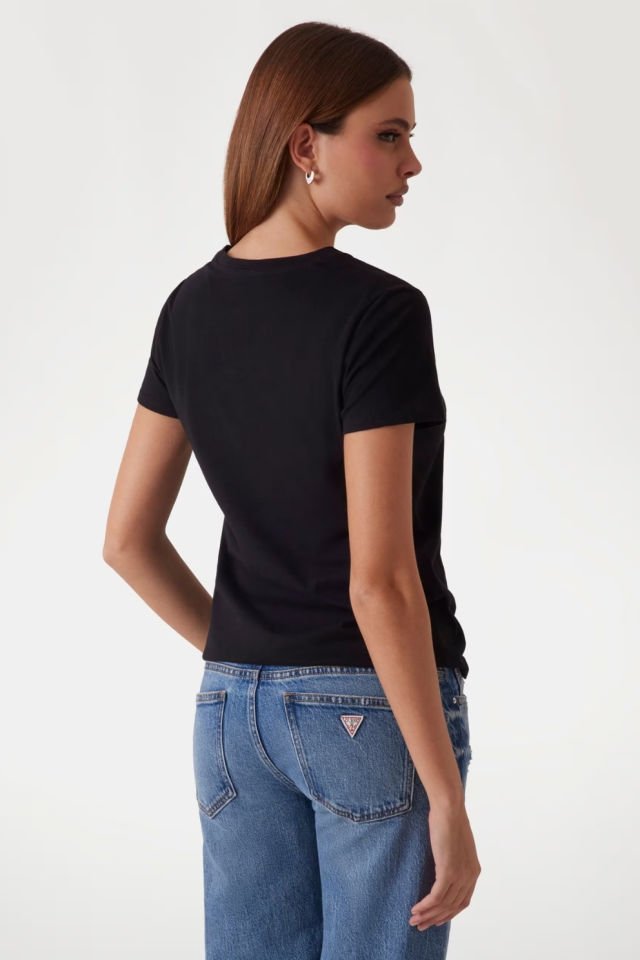 Guess Dantelli Logolu T-shirt Siyah