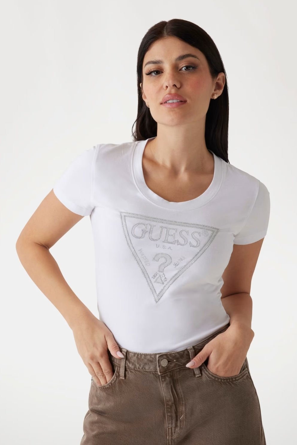Guess Üçgen Logolu T-shirt Beyaz