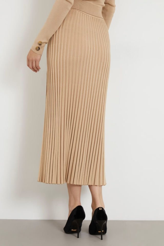 Guess Plise Triko Midi Etek Bej