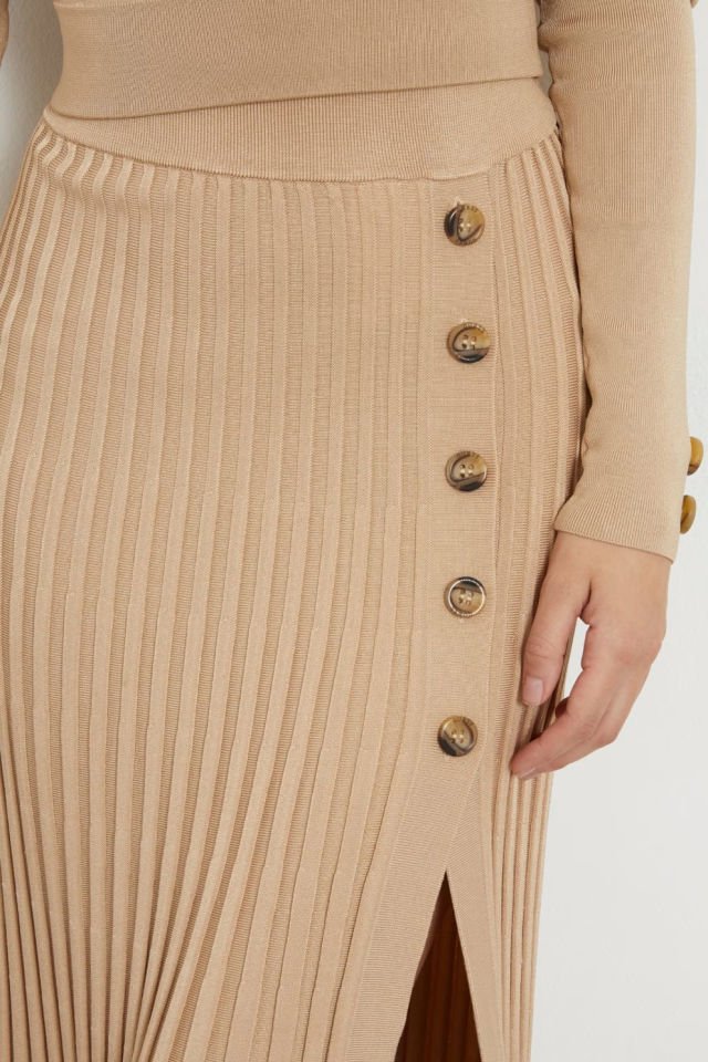 Guess Plise Triko Midi Etek Bej