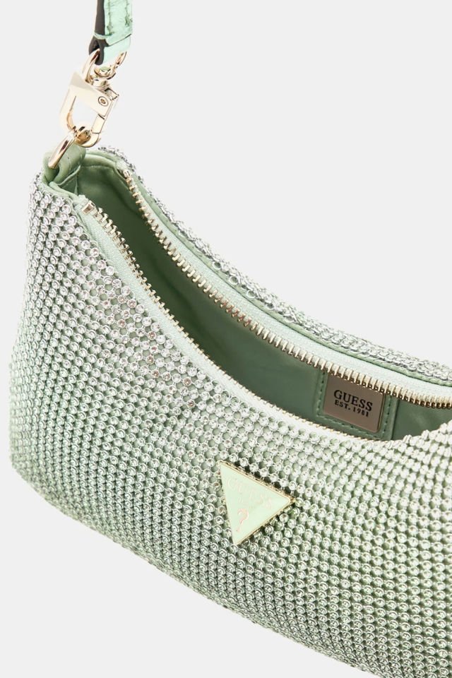 Guess Zalina Taşlı Mini Omuz Çantası Yeşil