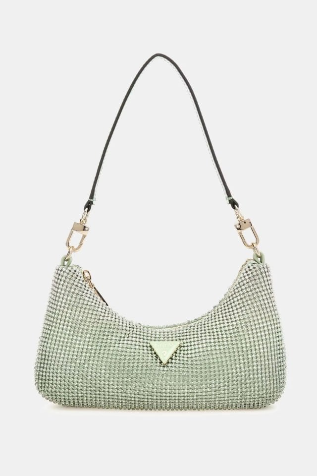 Guess Zalina Taşlı Mini Omuz Çantası Yeşil
