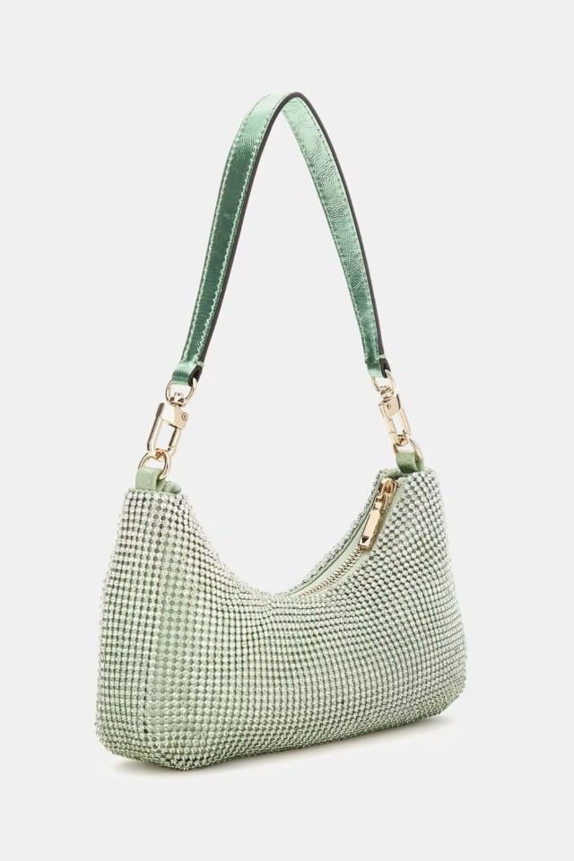 Guess Zalina Taşlı Mini Omuz Çantası Yeşil