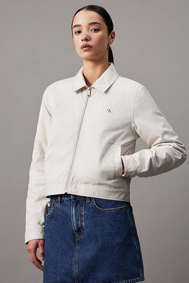 Calvin Klein Zip Through Cotton Ceket Bej