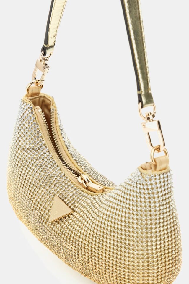 Guess Zalina Taşlı Mini Omuz Çantası Gold