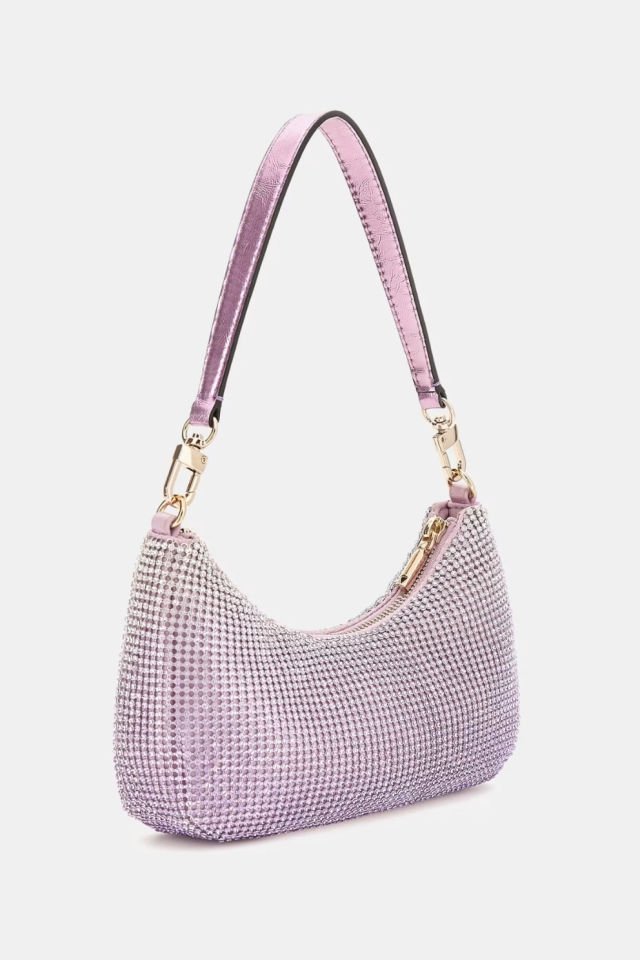 Guess Zalina Taşlı Mini Omuz Çantası Mor