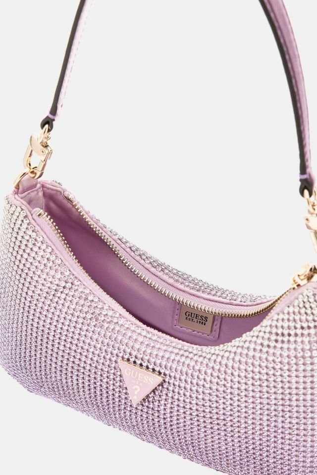 Guess Zalina Taşlı Mini Omuz Çantası Mor