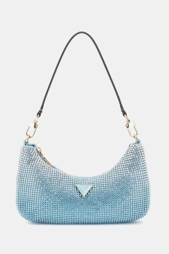 Guess Zalina Taşlı Mini Omuz Çantası Mavi