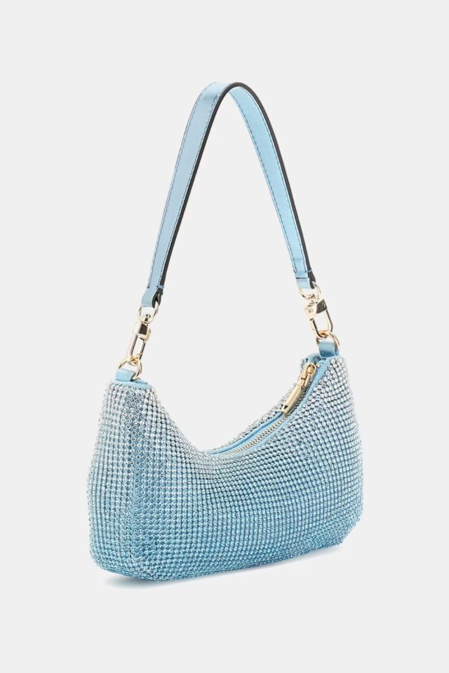 Guess Zalina Taşlı Mini Omuz Çantası Mavi