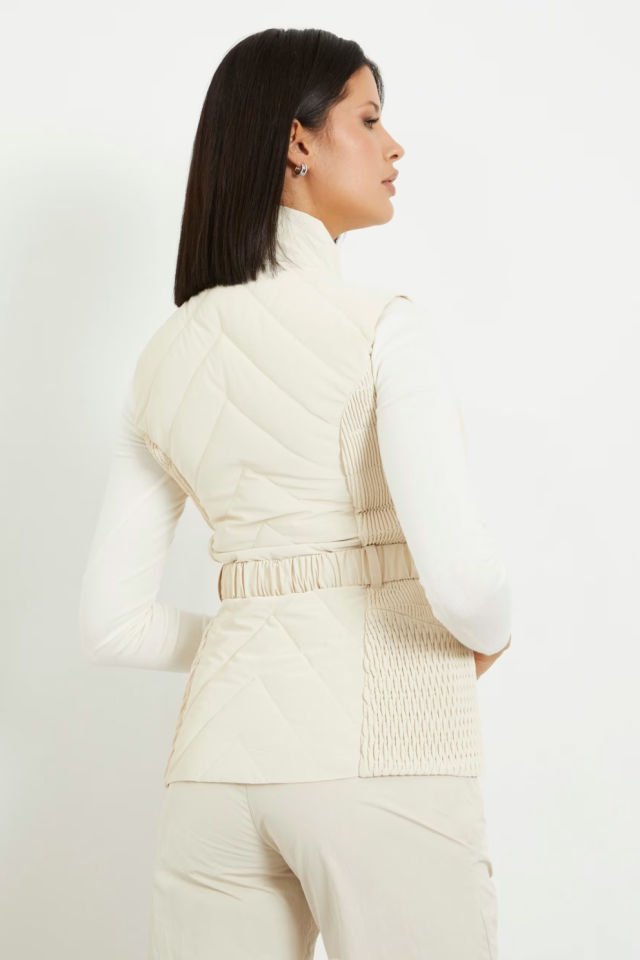 Guess Kemerli Şişme Yelek Krem S
