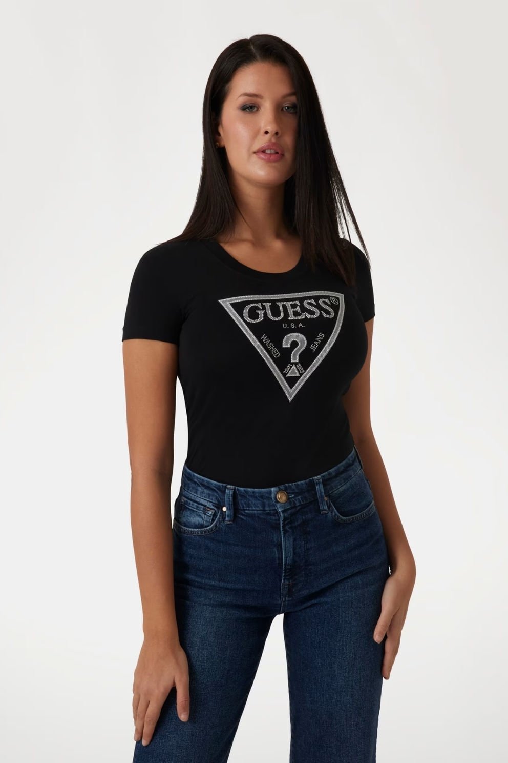 Guess Üçgen Logolu T-shirt Siyah