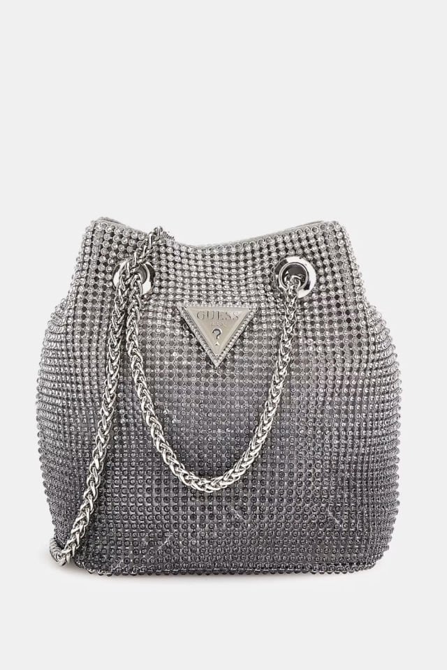 Guess Zalina Taşlı Mini El Çantası Gümüş